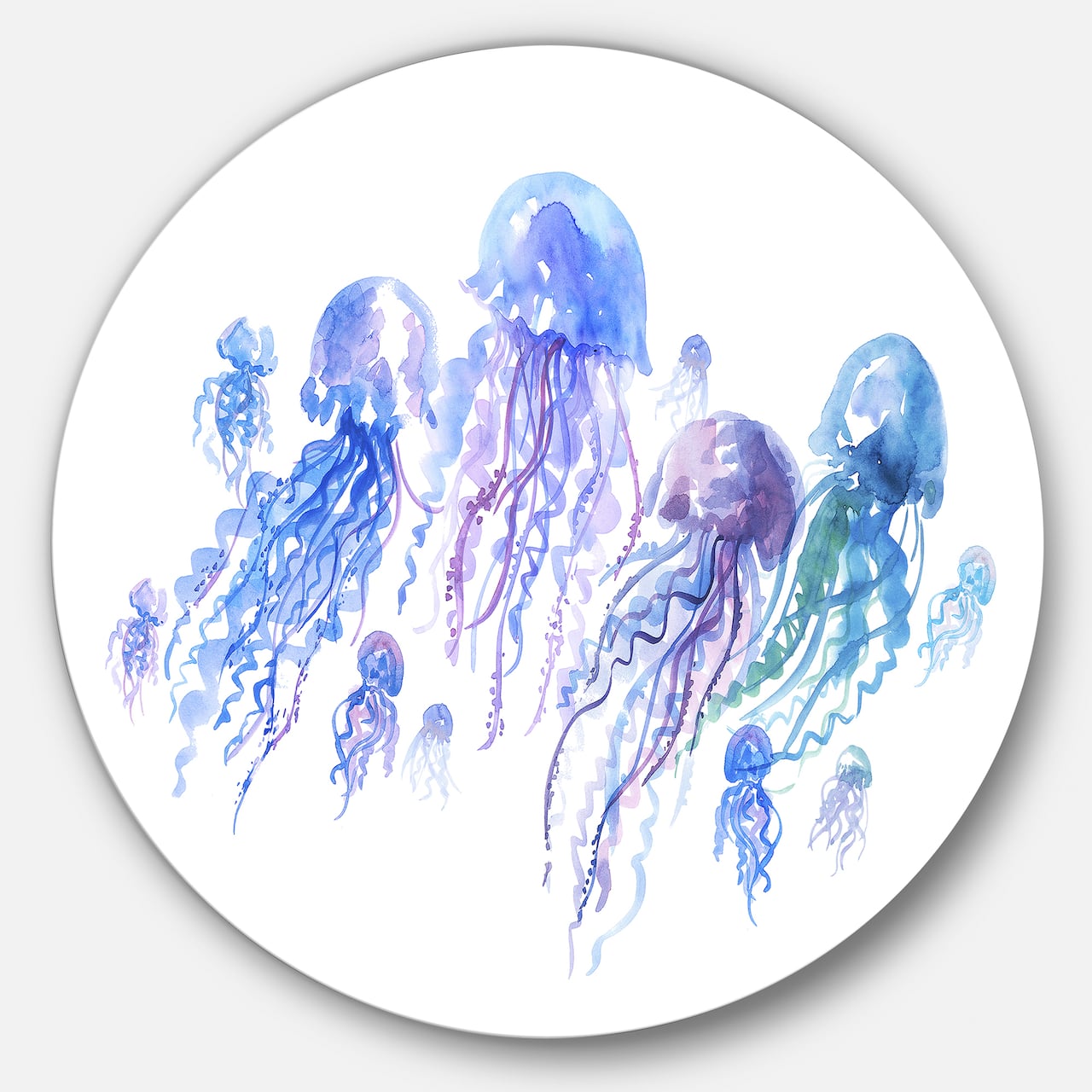 Designart - Blue Purple Jellyfish Group' Ultra Vibrant Abstract Metal Circle Wall Art
